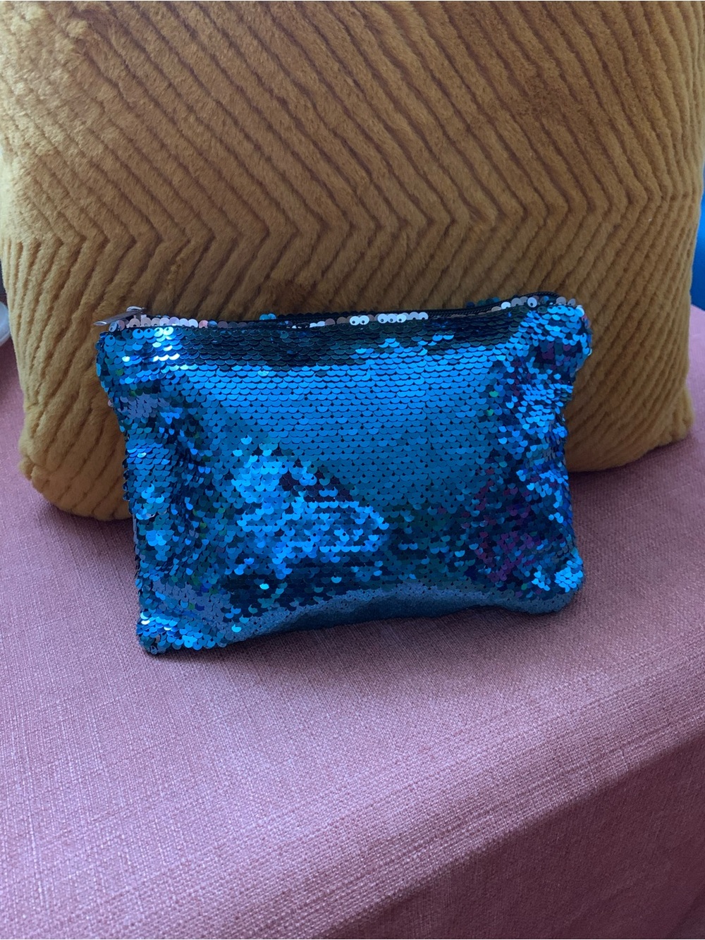 Women's Royal Blue Sequin Cosmetic Bag -New without tag